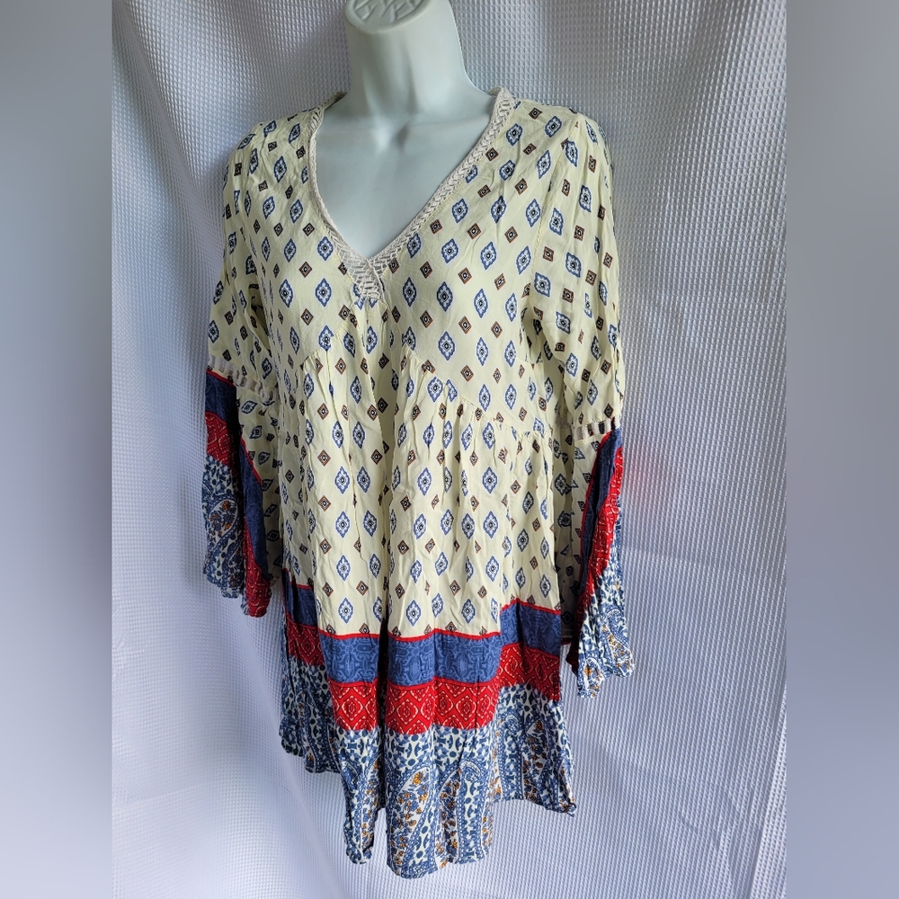 Umgee Boho Long Bell Sleeves Patchwork Cutout Dre… - image 5